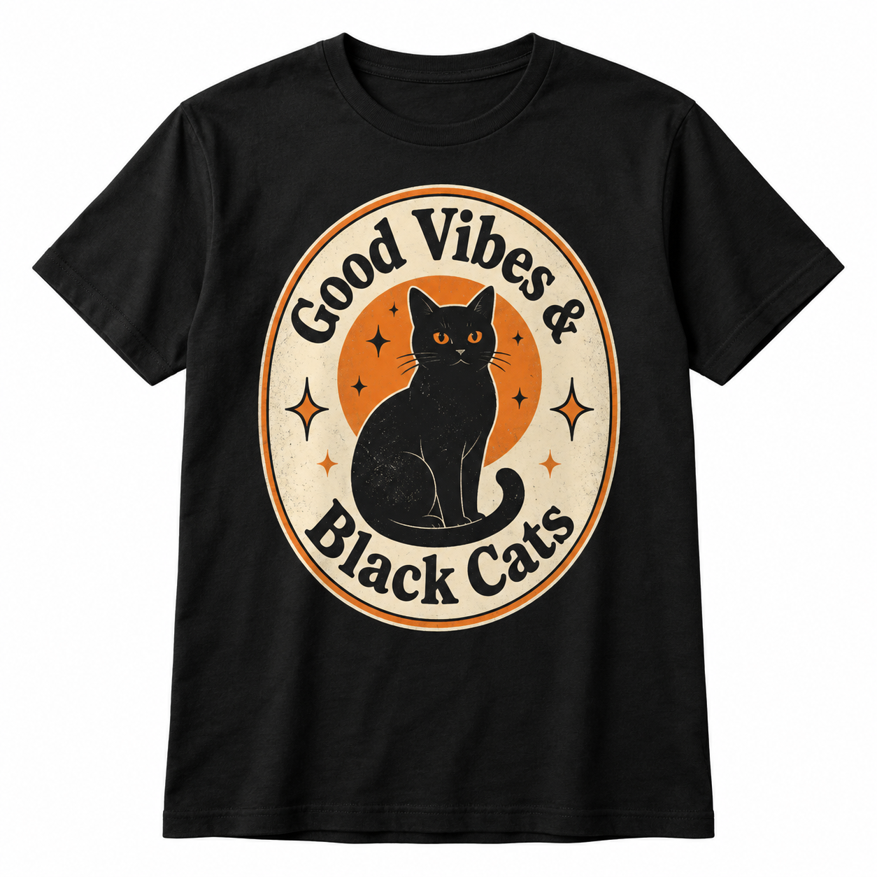 Good Vibes with black cat T-shirt 1