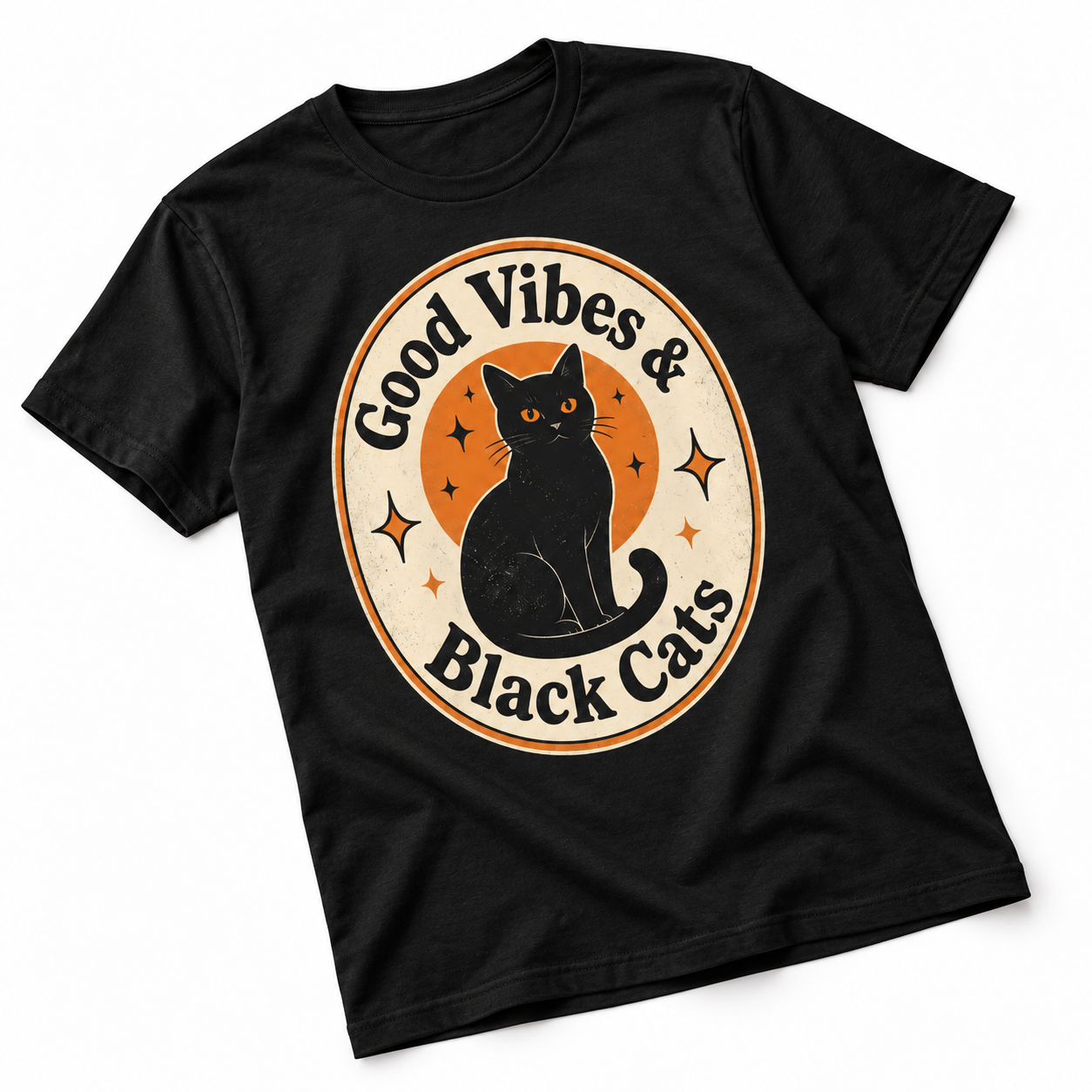 Good Vibes with black cat T-shirt 2