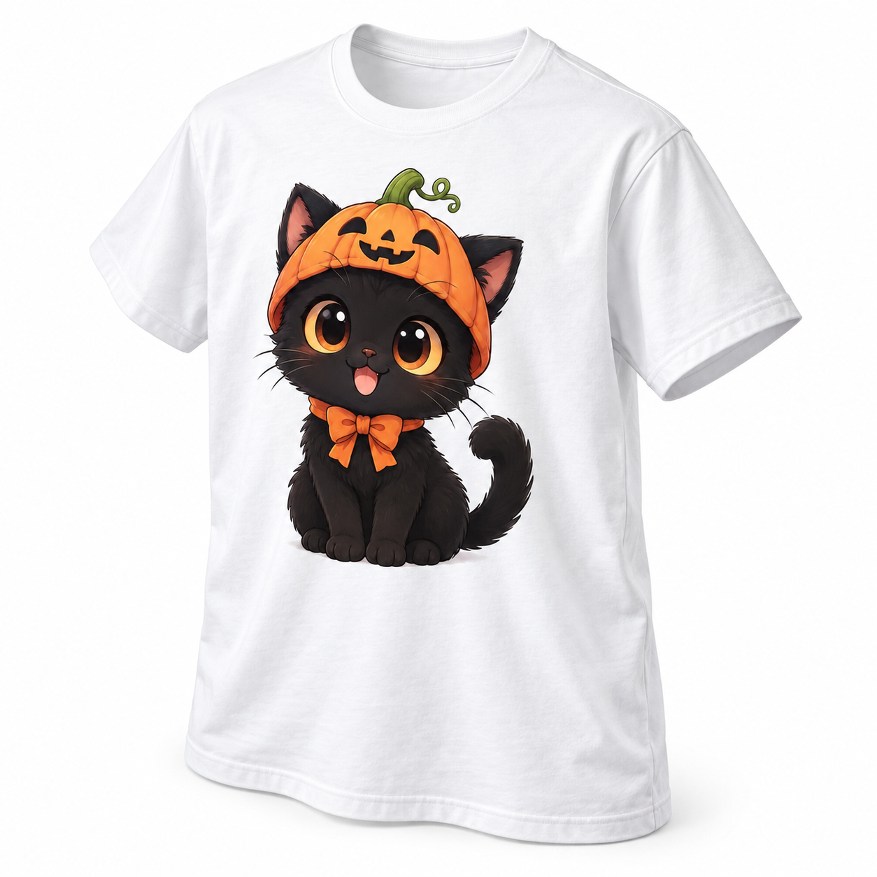 Black Cat with Pumpkin T-shirt 4
