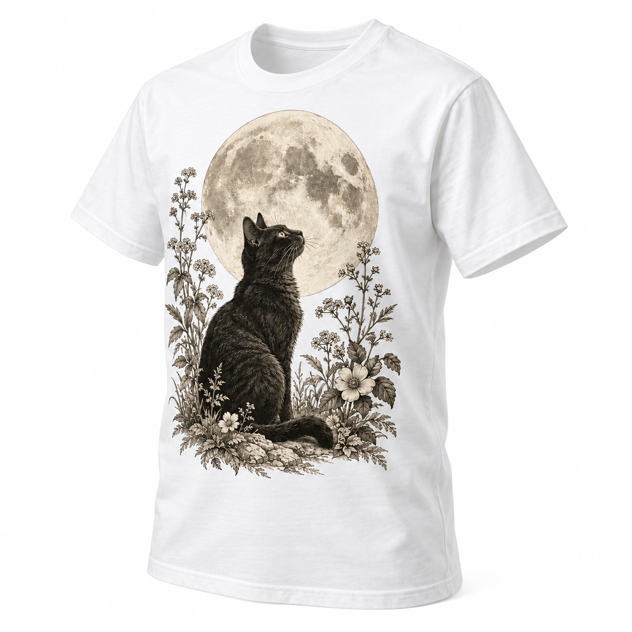 A Black Cat with the Moon T-shirt